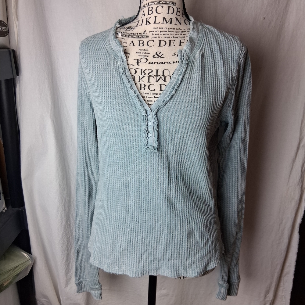 Mono B Womens Light Blue Waffle Knit Apparel Large - Picture 3 of 7